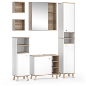 Vicco Set mobili bagno Senyo, Bianco, 5 parti, con armadio alto