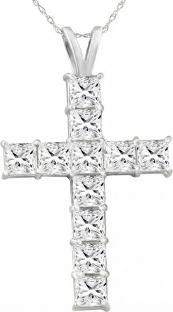 Pompeii3 5.80Ct Princess Cut Diamond Cross Pendant 14k Gold Necklace Lab Grown 1 1/2