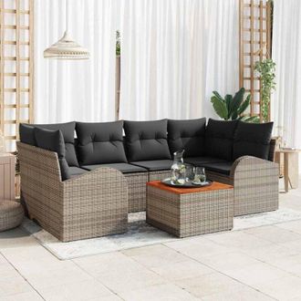 vidaXL Conjunto De Sof&aacute; De Jard&iacute;n 7 Pcs Gris Polirat&aacute;n Vidaxl