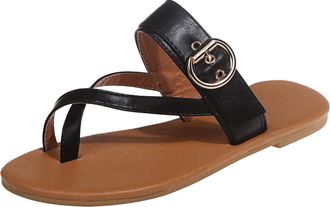 Generic Women Flat Sandals Solid Colors Thong Sandals Stylish Buckle Sandal Casual Open Toe Shoes Trending Sandal Comfortable Beach Shoes Elegant Outdoor Shoe