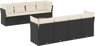 vidaXL Set De Sof&aacute;s De Jard&iacute;n 8 Piezas Y Cojines Rat&aacute;n Sint&eacute;tico Negro Vidaxl