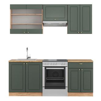 Vicco Mueble De Cocina Fame-line, Green-gold Country/gold Power Roble, 200 Cm, Et Roble