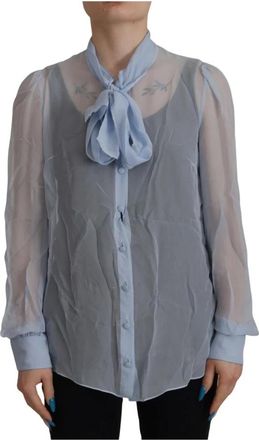 Dolce & Gabbana Ascot Kraag Knoopsluiting Zijde Blouse - Dames - Overhemden - Blauw - S - Overhemden