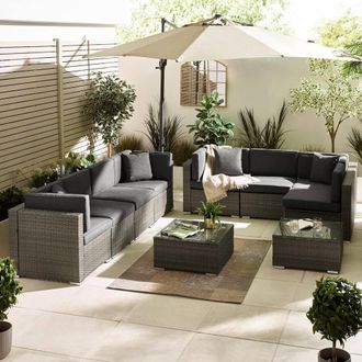 Furniturebox Orlando 8 Seat Modular Outdoor Garden Rattan Sofa in Grey