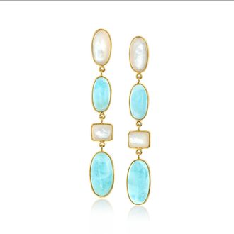 Ross-Simons Mother-Of-Pearl and Larimar Drop Earrings in 18kt Gold Over Sterling