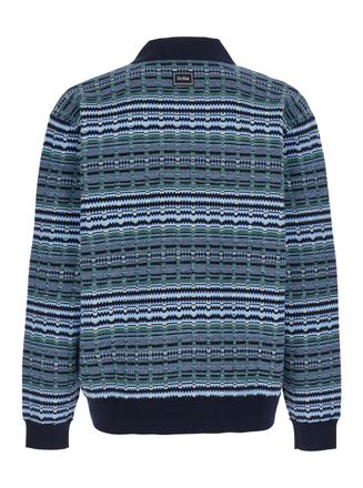 Dr&ocirc;le de Monsieur Striped Wool Blend Polo Sweater - Blue