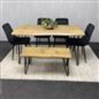 Kosy Koala Wooden Dining Table with Bench and 4 Black Velvet Chairs - Stylish Dining Room Furniture
