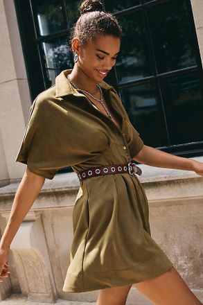 Exquise The Tobie Faux-Suede Mini Shirt Dress by Exquise
