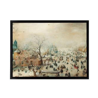 Artery8 Avercamp Winter Landscape With Skaters Framed Canvas Wall Art Print in Beige | Size: W24 x H32