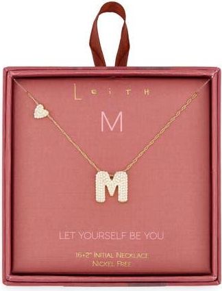 Leith Cubic Zirconia Heart & Bubble Initial Pendant Necklace in M- Clear- Gold at Nordstrom Rack
