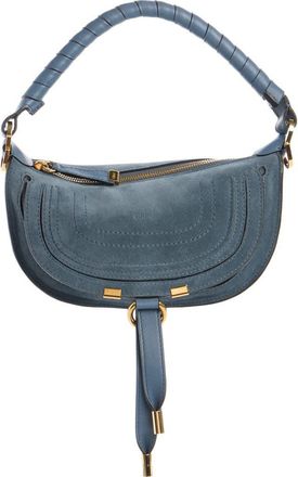Chlo&eacute; Mini Marcie Suede Camera Shoulder Bag in Ashes Blue at Nordstrom