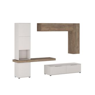 Oresteluchetta Pared sal&oacute;n cashmere y nogal con columna y repisas, 207x280x50 cm