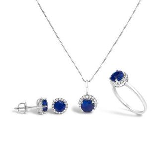 House of Brilliance 10K Gold Gemstone and 3/8 Cttw Diamond Halo Jewelry Set in White | Blue Sapphire at Nordstrom