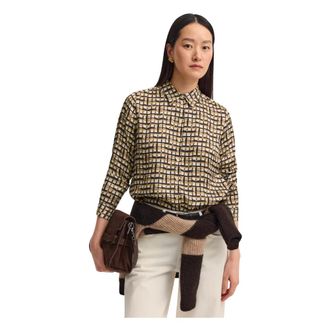 Bugatti Overhemden, Dames, Beige, XL, Leer, Viscose Blouse met Grafische Print