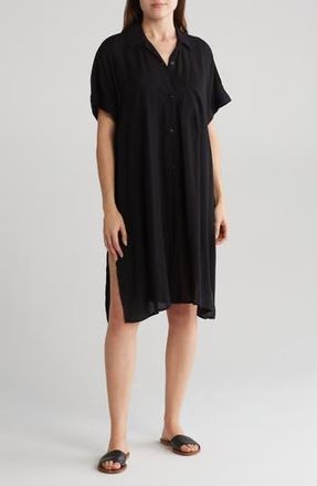 Nordstrom Rack Everyday Button-Down Beach Cover-Up Tunic in Black at Nordstrom Rack, Size X-Small