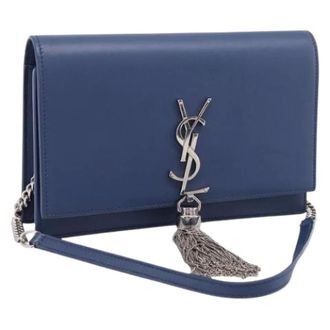 Saint Laurent Pre-owned Crossbody Wallet - Dames - Pre-owned - Blauw - Maat: ONE Size Leer