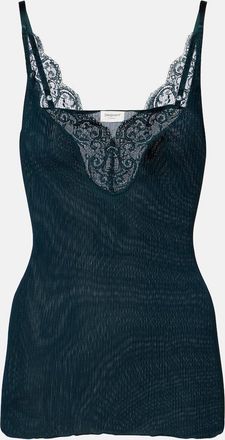 Saint Laurent Top lencero acanalado de seda con encaje