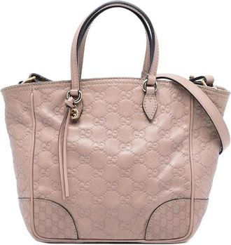 Gucci Pre-owned Handbags, female, Pink, Size: ONE SIZE Pre-owned Embossed Leather Tote Bag