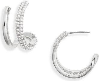 Open Edit Faux Pearl Hoop Earrings in White- Silver at Nordstrom