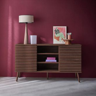 Sweeek Sweeek - Credenza scandinava in legno con 2 ante scorrevoli scanalate, 140cm
