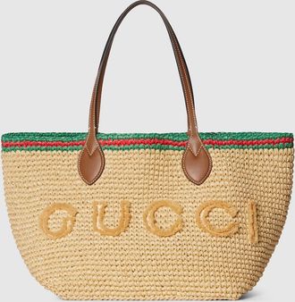 Gucci Woven Medium Tote Bag, Neutral, Fabric