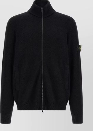 Stone Island virgin wool textured-knit high-neck cardigan