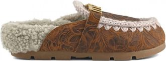 Mou Womens Winter Bio Italian Leather Slide In Embossed Leather Cognac