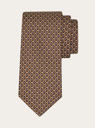 Ferragamo Men Gancini links print silk tie Brown