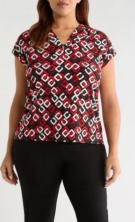 Anne Klein Print V-Neck Top in Begonia Red Multi at Nordstrom, Size 3X