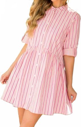THML Clothing Striped Button Up Shirt Dress In Pink