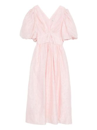 Sea New York puff-sleeve V-neck midi dress - women - Polyamide/Cotton/Polyester - 4 - Pink