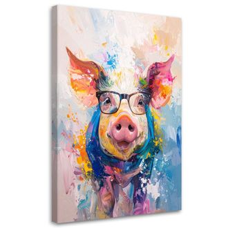 Feeby Cuadro En Lienzo, Cerdo Colorido Con Gafas, 70x100