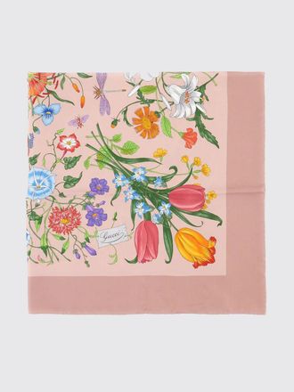 Gucci Foulard quadrato in pura seta con stampa floreale e logo a contrasto