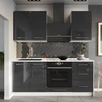 Vicco Cocina Para Solteros Fame-line, Antracita Alto Brillo/blanco, 190 Cm, Et Roble, Vicco