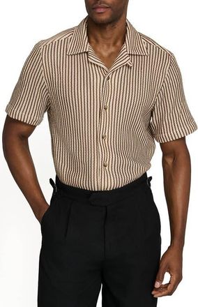 Brooklyn Brigade Bedford Striped Crochet Camp Shirt in Taupe at Nordstrom, Size Xx-Large