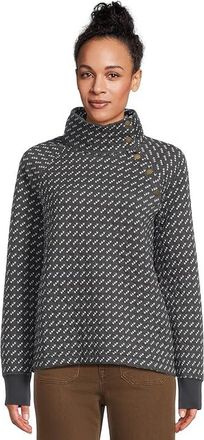 L.L.Bean Quilted Sweatshirt Pullover Snap Neck Print Womens Sweatshirt Navy Birdseye : MD, Cotton/Polyester