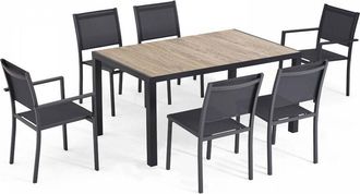 Oviala Tavolo da giardino e 6 sedie in alluminio e ceramica effetto legno - Tivoli