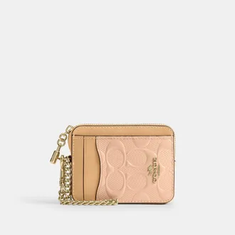 Coach Zip Card Case In Signature Leather With Charm