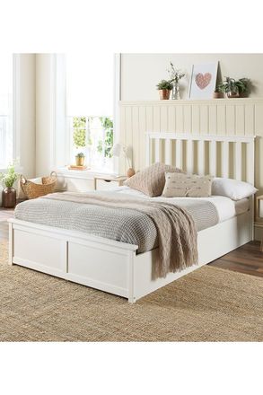 Aspire Home Accents Wooden Ottoman Storage Bed in White | Size: Single