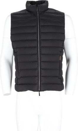 Moorer Padded Black Vest With Horizontal Quilted Stitching And High Collar