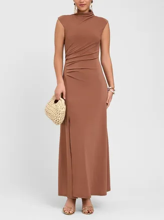 Rachel Roy Ramy Mock Neck Maxi Dress in Mocha Mousse at Nordstrom, Size Xx-Large