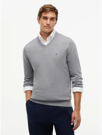 Tommy Hilfiger Mens Essential V-Neck Sweater - Medium Grey Heather - XXXL