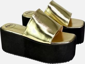 XY London Womens XY London Womens/Ladies Kaiya Metallic Flatform Sliders - Metallic Gold - Size: 7