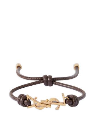 Saint Laurent Brown Logo Leather Bracelet