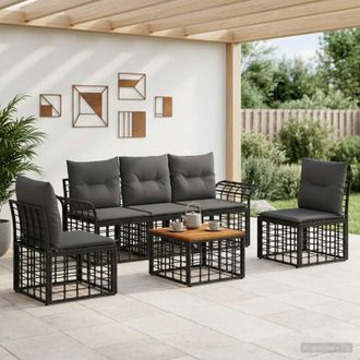vidaXL Vidaxl Set Di Divani Da Esterno 6 Pz Nero E Grigio Scuro