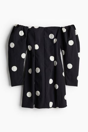H&M Off-Shoulder-Kleid - Schwarz/Gepunktet