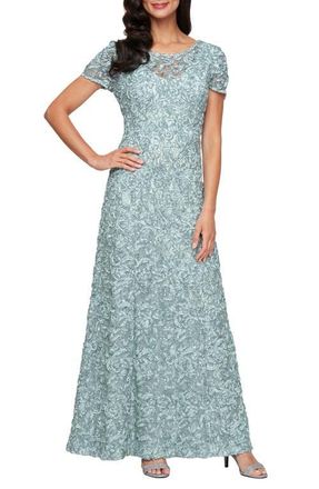 Alex Evenings Sequin Soutache Short Sleeve A-Line Gown in Ice Sage at Nordstrom, Size 18