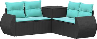 vidaXL Juego De Sof&aacute; 5 Uds. Negro Y Azul Rat&aacute;n Sint&eacute;tico Y Acero Vidaxl