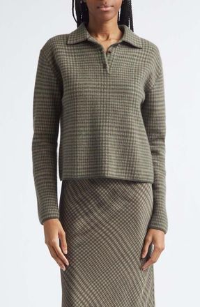 Vince Long Sleeve Check Polo Sweater in Artichoke/dk Thyme at Nordstrom, Size Xx-Small