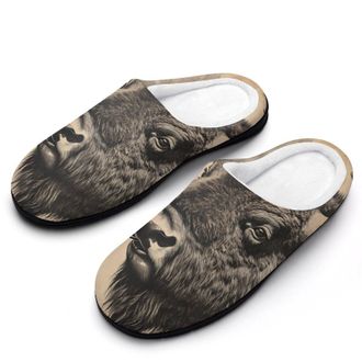 Generic Vintage Bison Smoking Mens House Slippers Memory Foam Washable Cotton Slip on Home Shoes